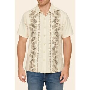Carribean Joe shirt button up creak palm leaf 100% Silk lightweight vacation LG